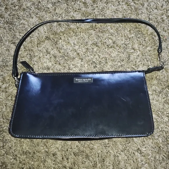 Kate Spade Black Patent Leather Shoulder Bag Clutch - Picture 1 of 4